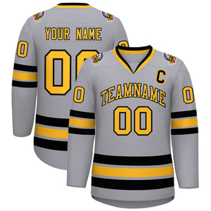 Custom Gray Gold-Black Classic Style Hockey Jersey