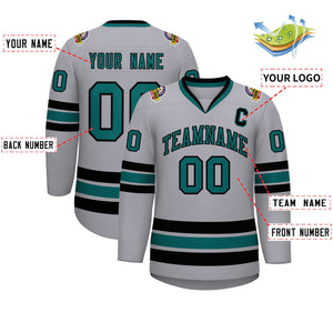 Maillot de hockey de style classique gris Aqua-noir personnalisé