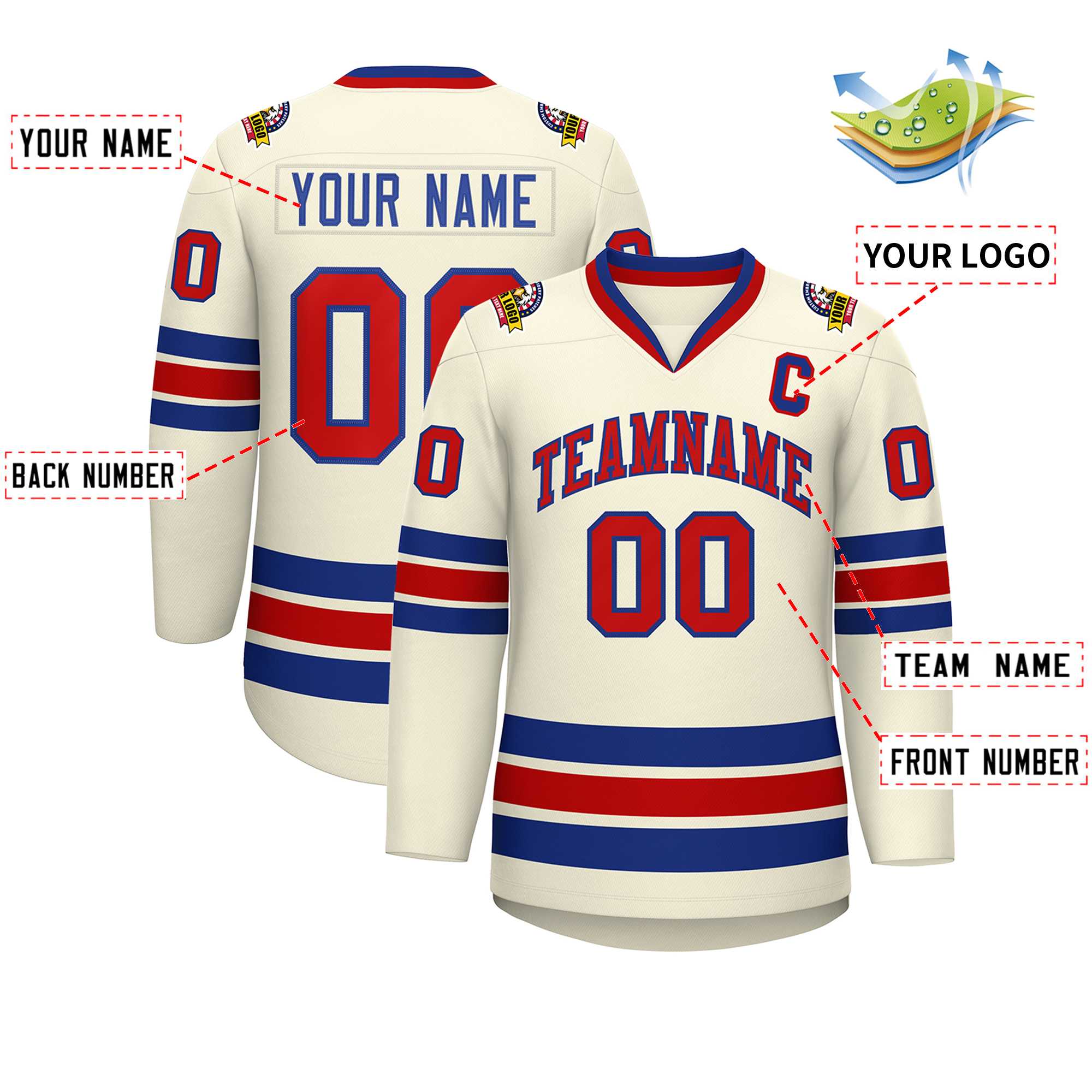 Custom Khaki Red-Royal Classic Style Hockey Jersey