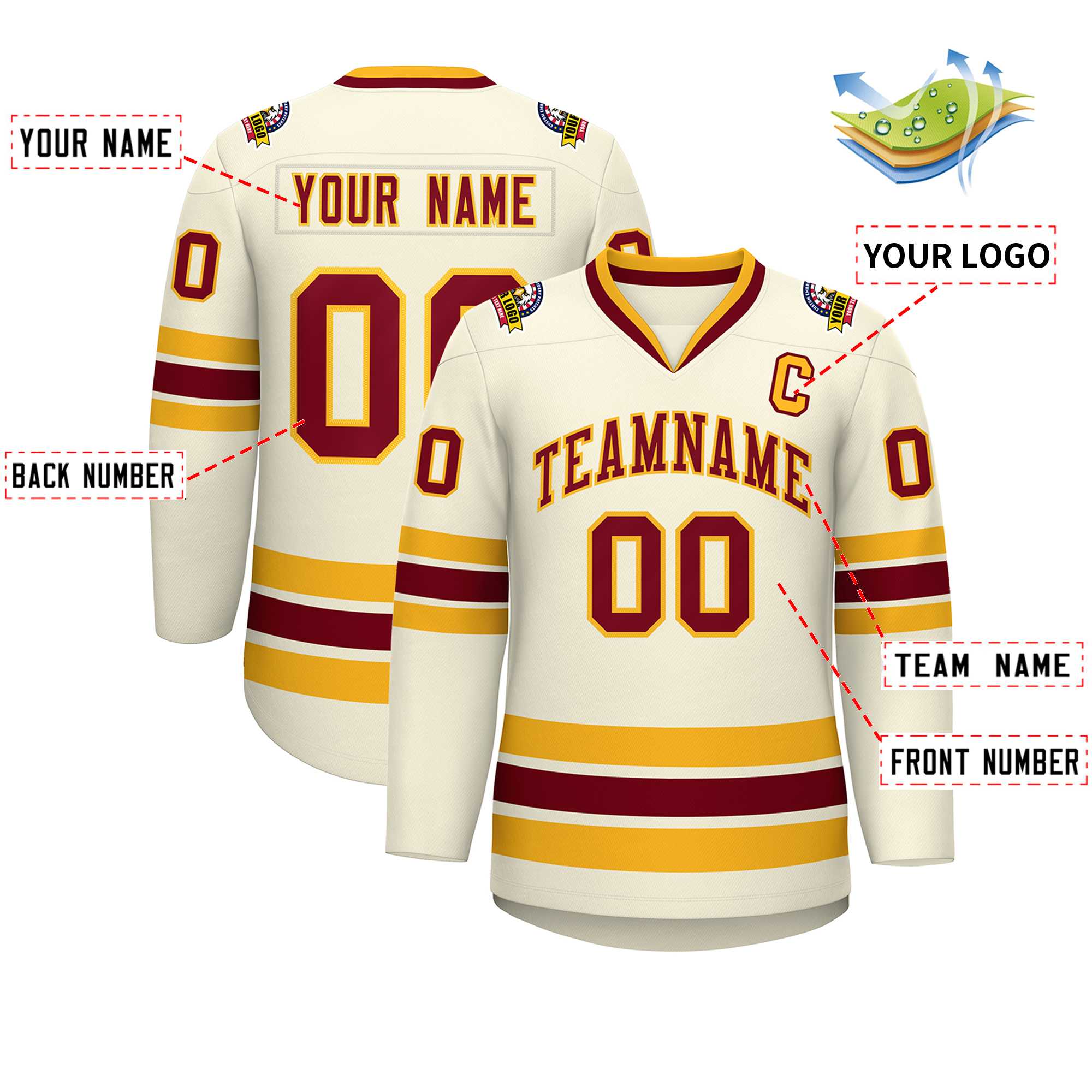 Custom Khaki Crimson-Gold Classic Style Hockey Jersey