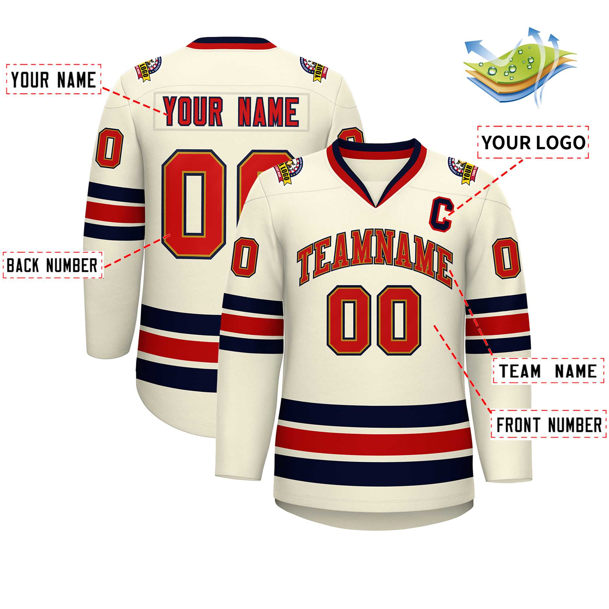 Custom Khaki Red Old Gold-Navy Classic Style Hockey Jersey