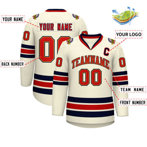 Custom Khaki Red Old Gold-Navy Classic Style Hockey Jersey