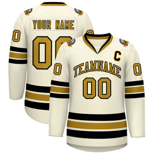 Custom Khaki Old Gold-Black Classic Style Hockey Jersey