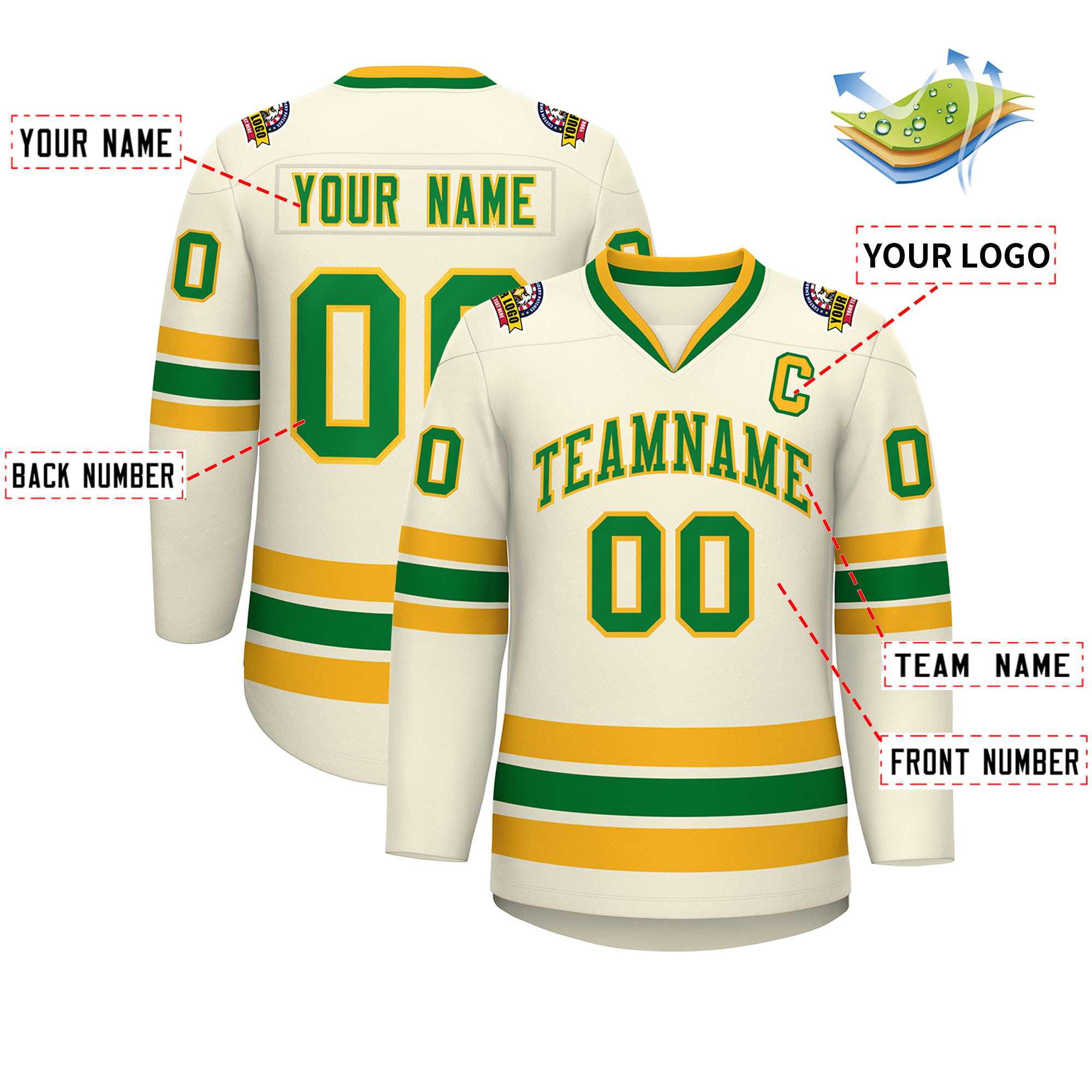 Custom Khaki Kelly Green-Gold Classic Style Hockey Jersey