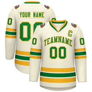 Custom Khaki Kelly Green-Gold Classic Style Hockey Jersey