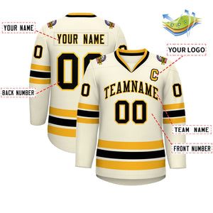 Custom Khaki Black-Gold Classic Style Hockey Jersey