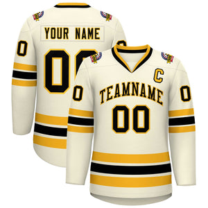 Custom Khaki Black-Gold Classic Style Hockey Jersey