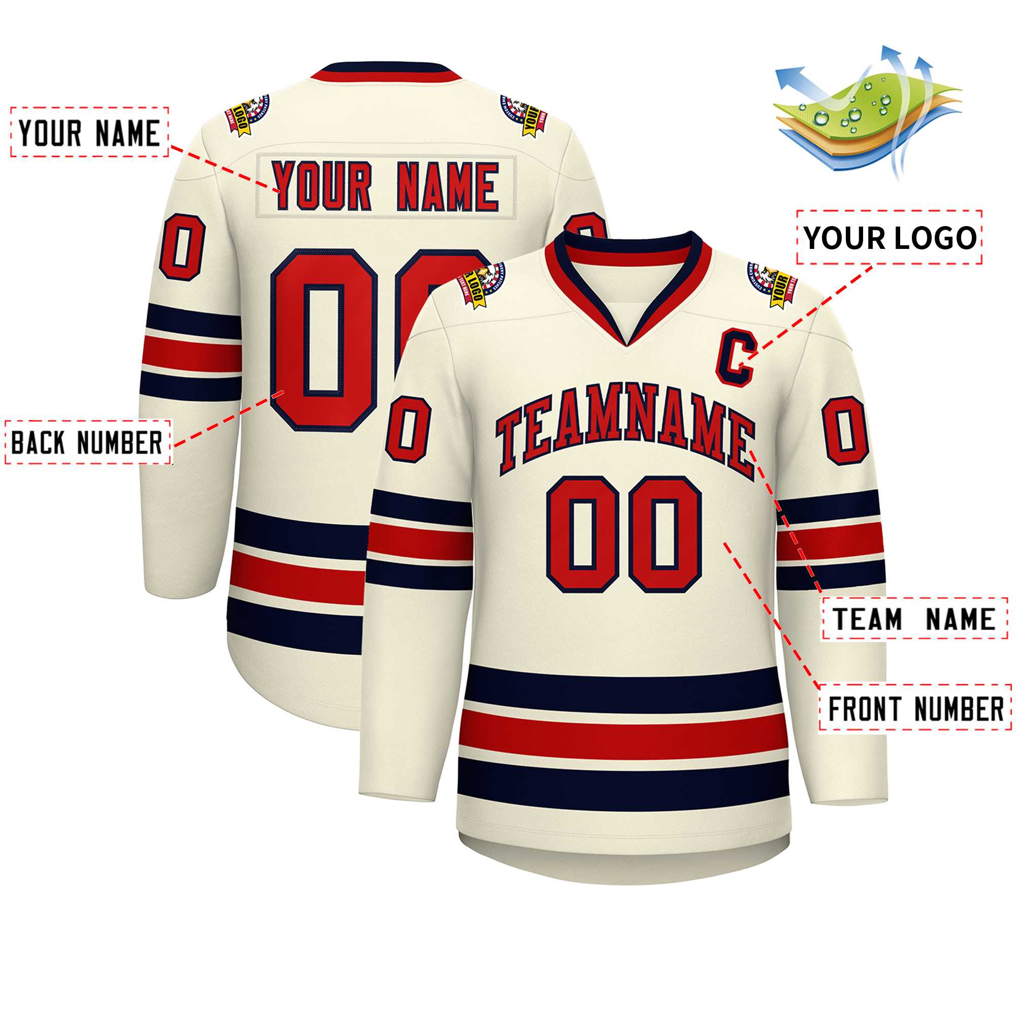 Custom Khaki Red-Navy Classic Style Hockey Jersey