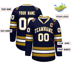 Custom Navy White-Old Gold Classic Style Hockey Jersey