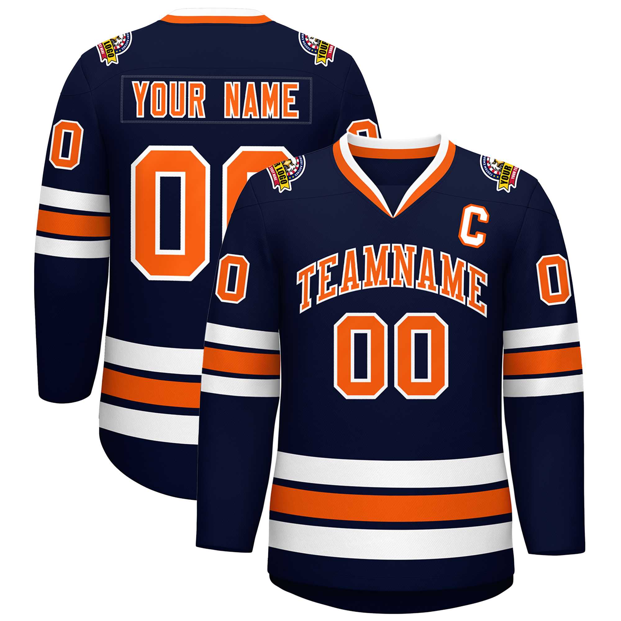 Custom Navy Orange-White Classic Style Hockey Jersey