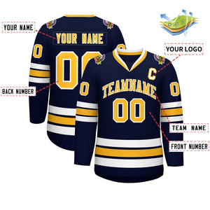 Custom Navy Gold-White Classic Style Hockey Jersey