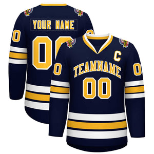 Custom Navy Gold-White Classic Style Hockey Jersey