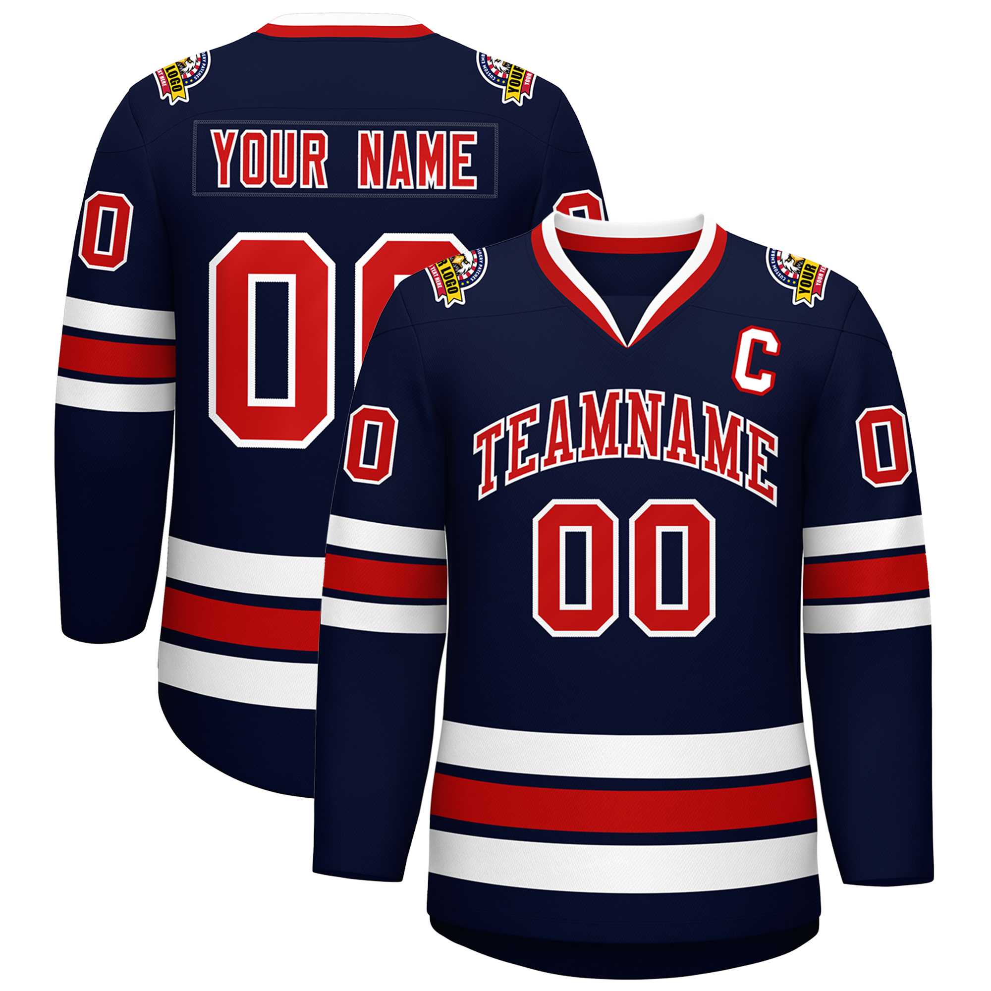 Custom Navy Red-White Classic Style Hockey Jersey