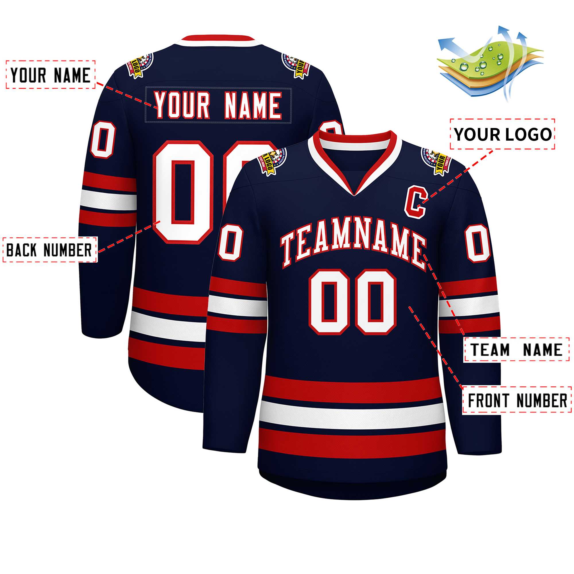 Custom Navy White-Red Classic Style Hockey Jersey