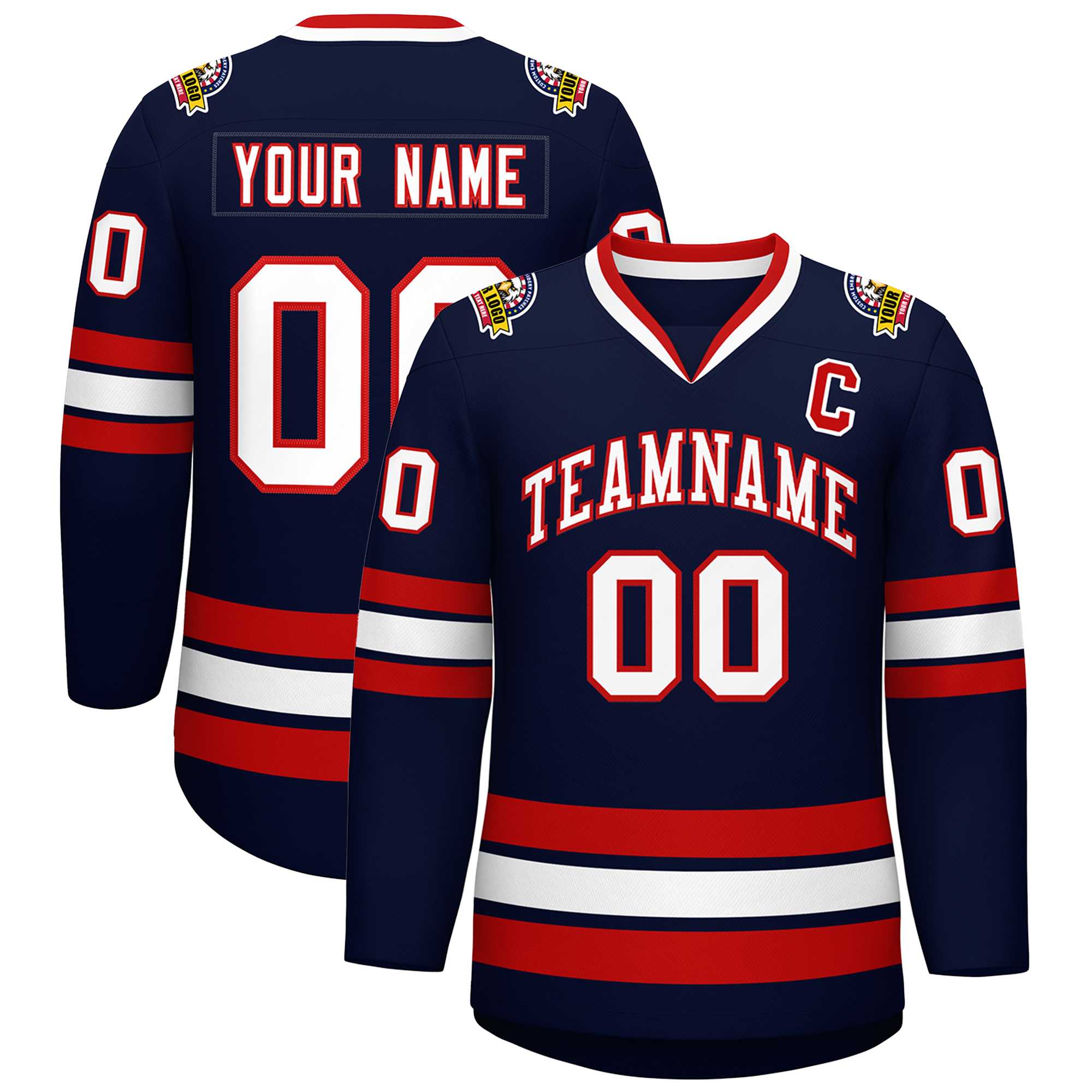 Custom Navy White-Red Classic Style Hockey Jersey