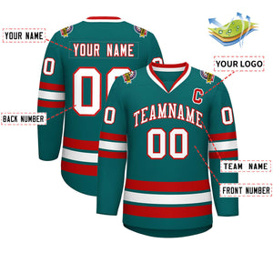 Maillot de hockey de style classique Aqua blanc-rouge personnalisé