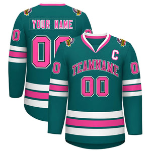 Maillot de hockey de style classique personnalisé Aqua Pink Noir-Blanc