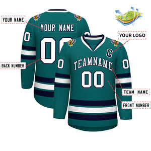 Maillot de hockey de style classique Aqua blanc-marine personnalisé