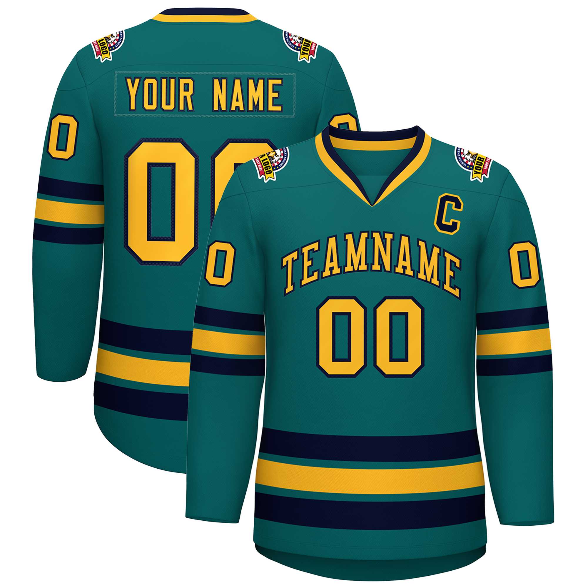 Maillot de hockey de style classique Aqua Gold-Navy personnalisé