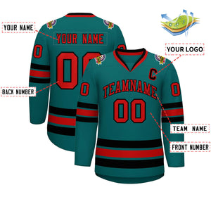 Custom Aqua Red-Black Classic Style Hockey Jersey