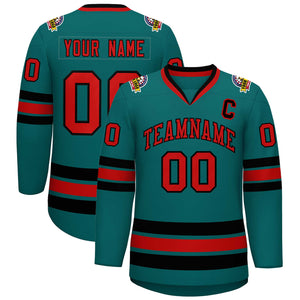 Custom Aqua Red-Black Classic Style Hockey Jersey