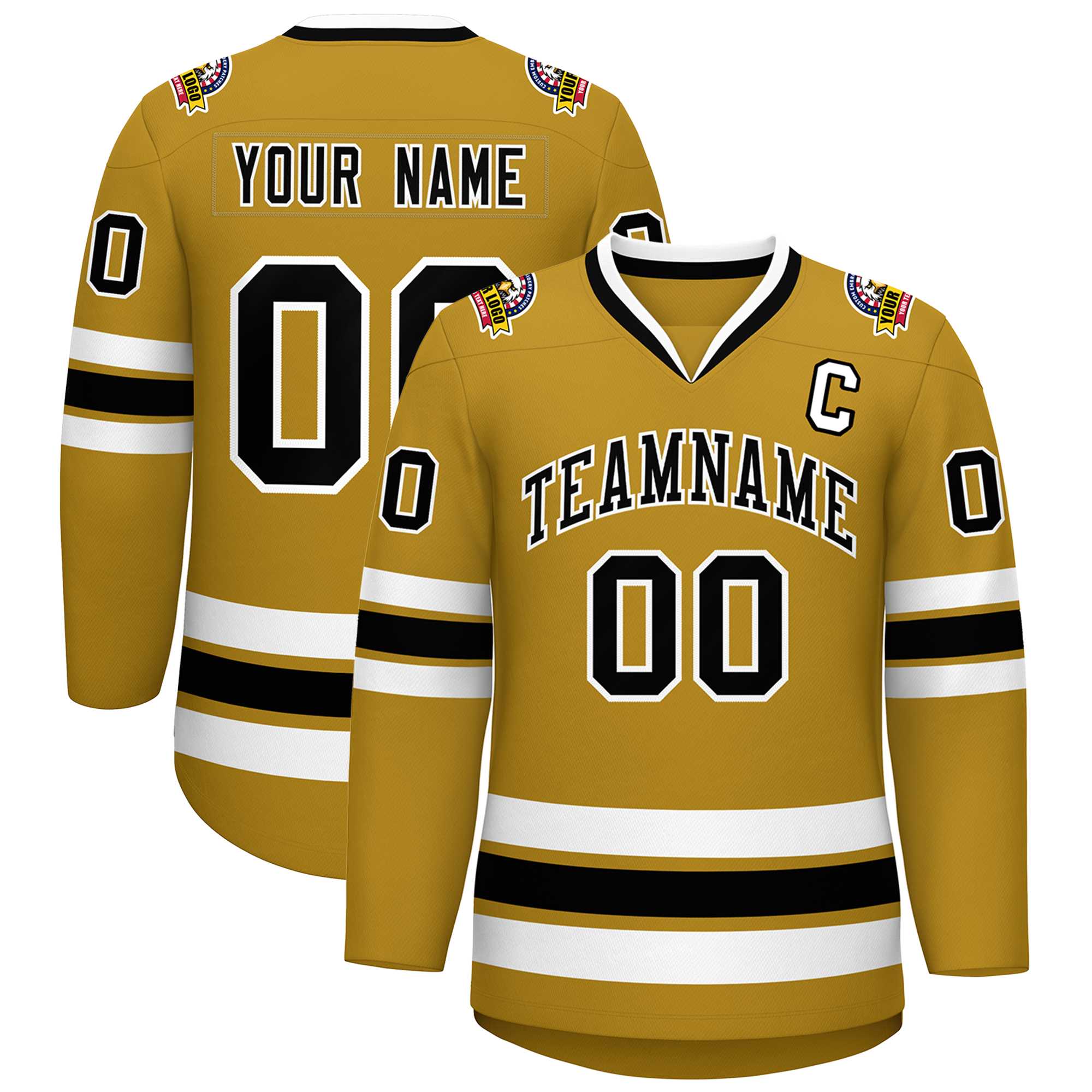 Custom Old Gold Black-White Classic Style Hockey Jersey