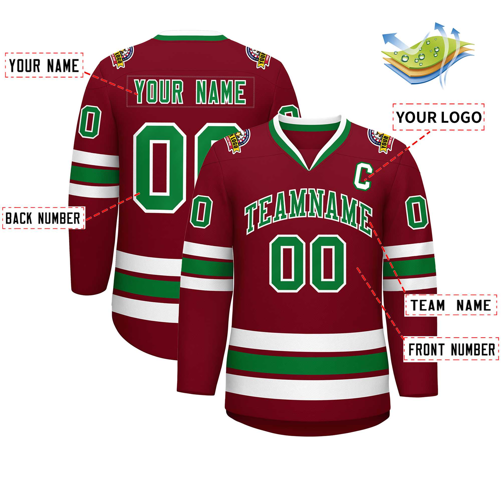 Maillot de hockey personnalisé Crimson Kelly vert-blanc de style classique