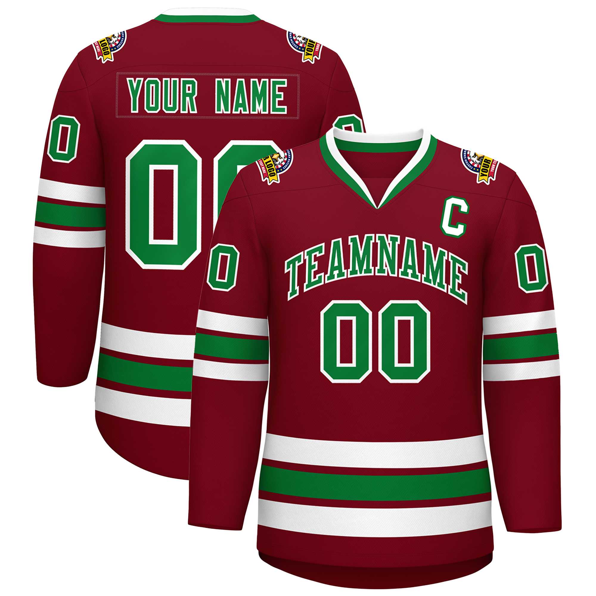 Custom Crimson Kelly Green-White Classic Style Hockey Jersey