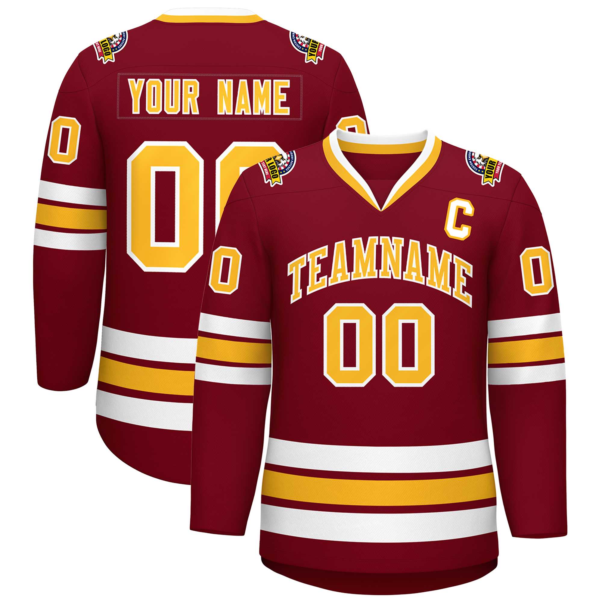 Custom Crimson Gold-White Classic Style Hockey Jersey