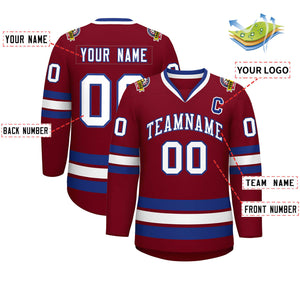 Custom Crimson White-Royal Classic Style Hockey Jersey