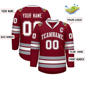 Custom Crimson White Crimson-Gray Classic Style Hockey Jersey