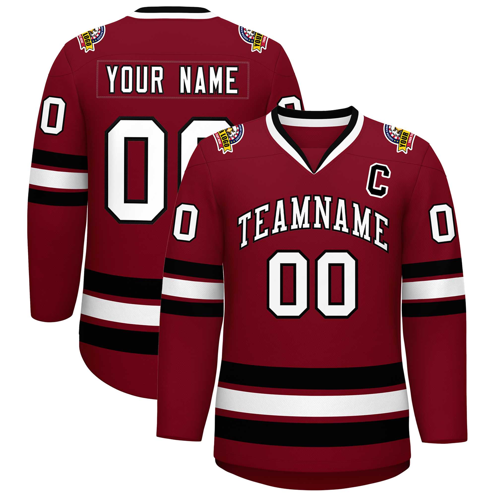 Custom Crimson White-Black Classic Style Hockey Jersey