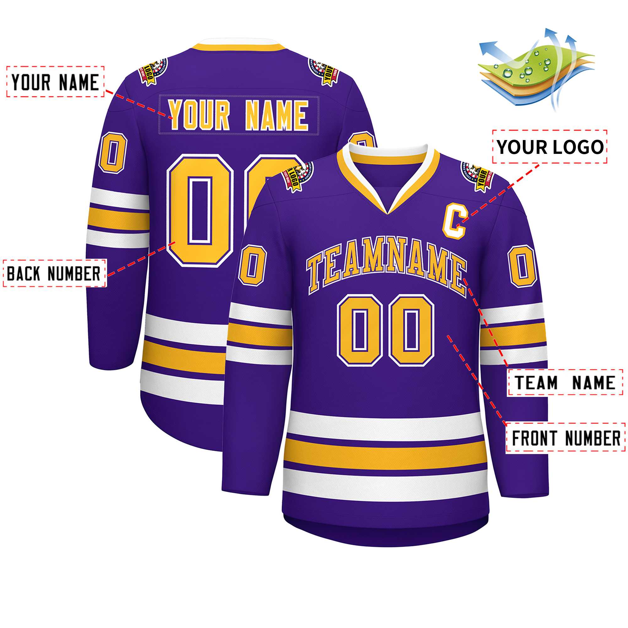 Maillot de hockey de style classique personnalisé violet or violet-blanc