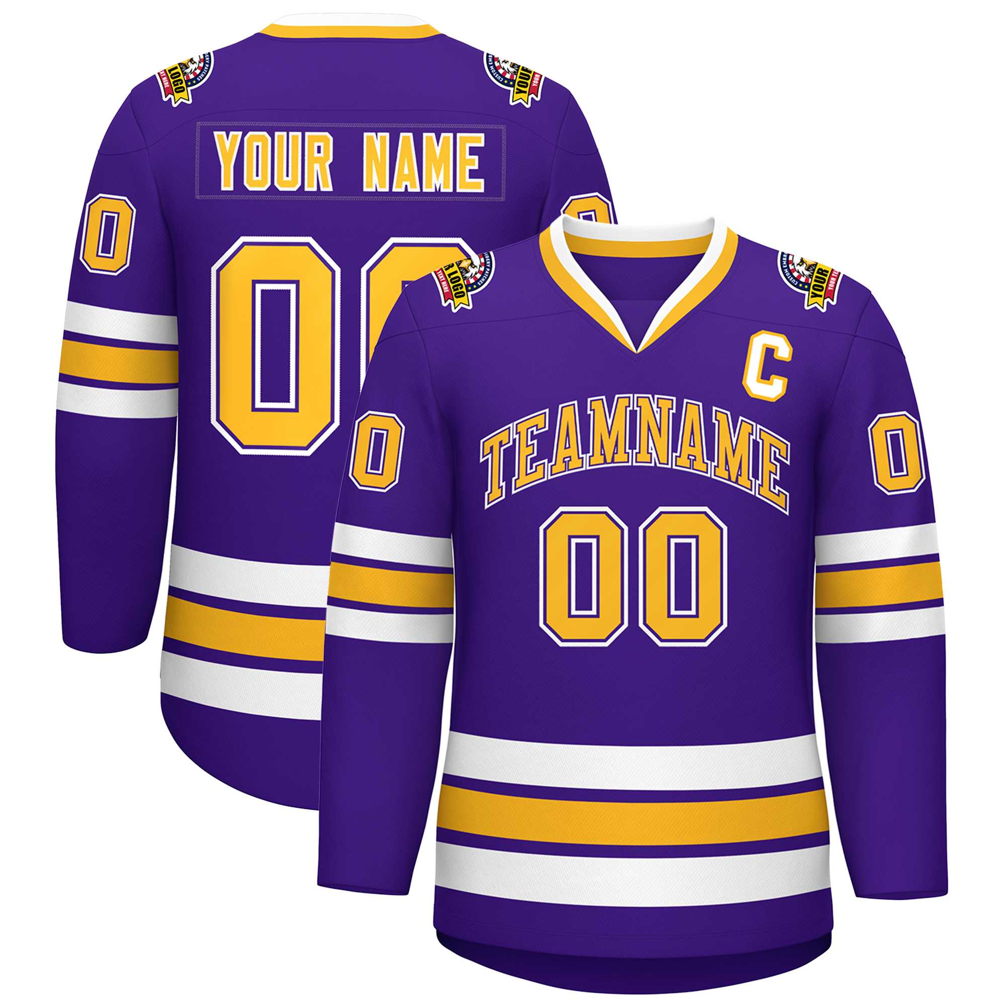 Custom Purple Gold Purple-White Classic Style Hockey Jersey