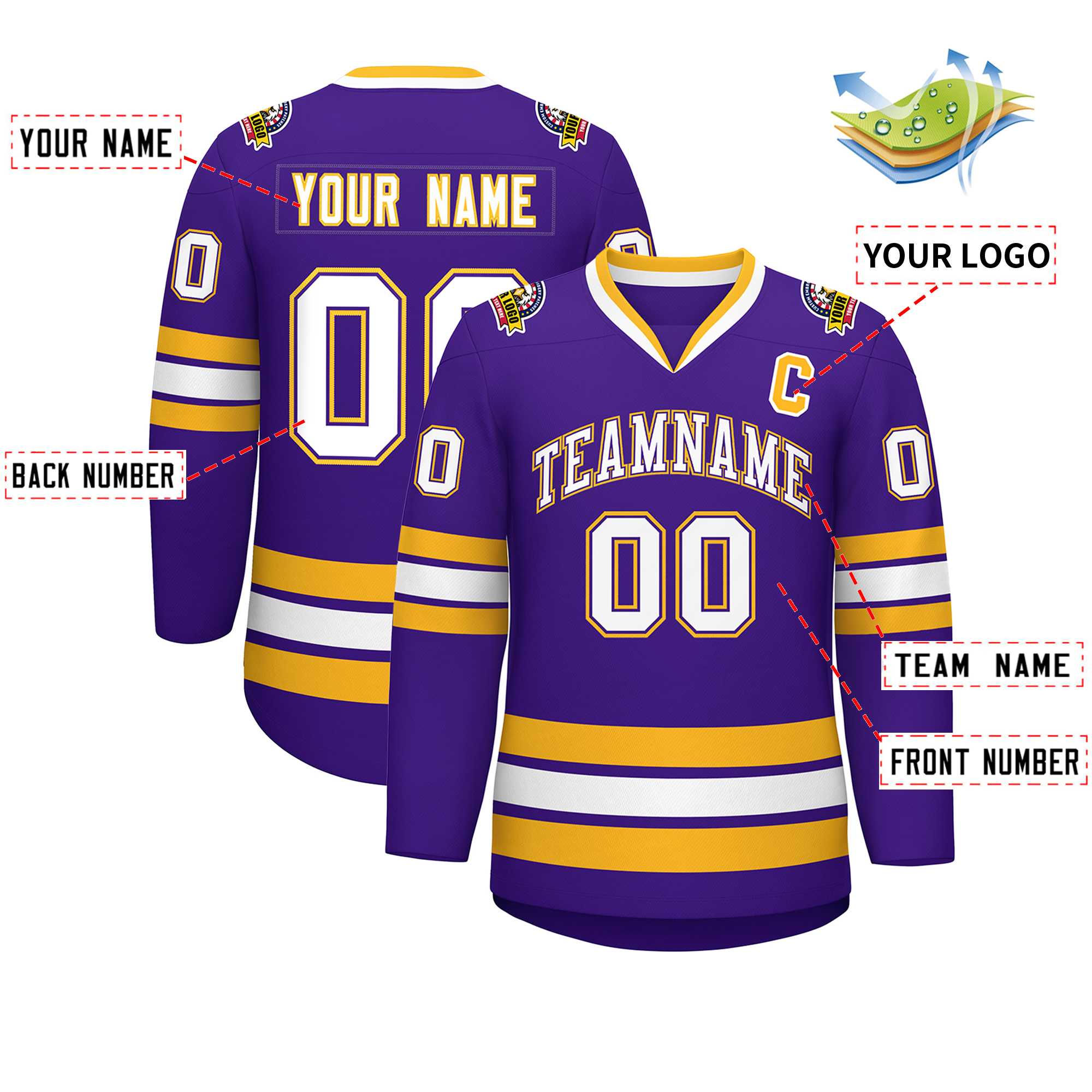 Custom Purple White Purple-Gold Classic Style Hockey Jersey