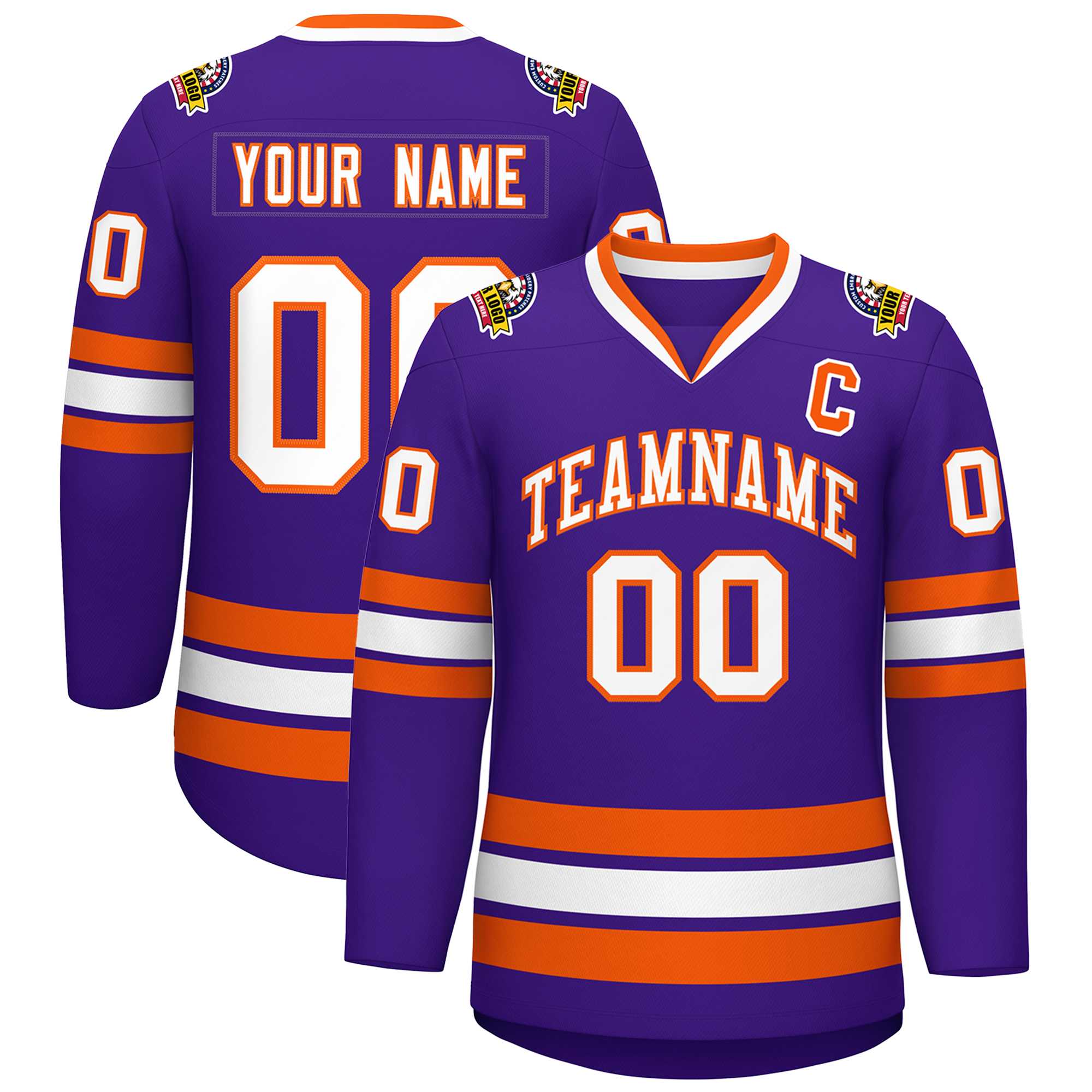 Maillot de hockey de style classique violet blanc-orange personnalisé