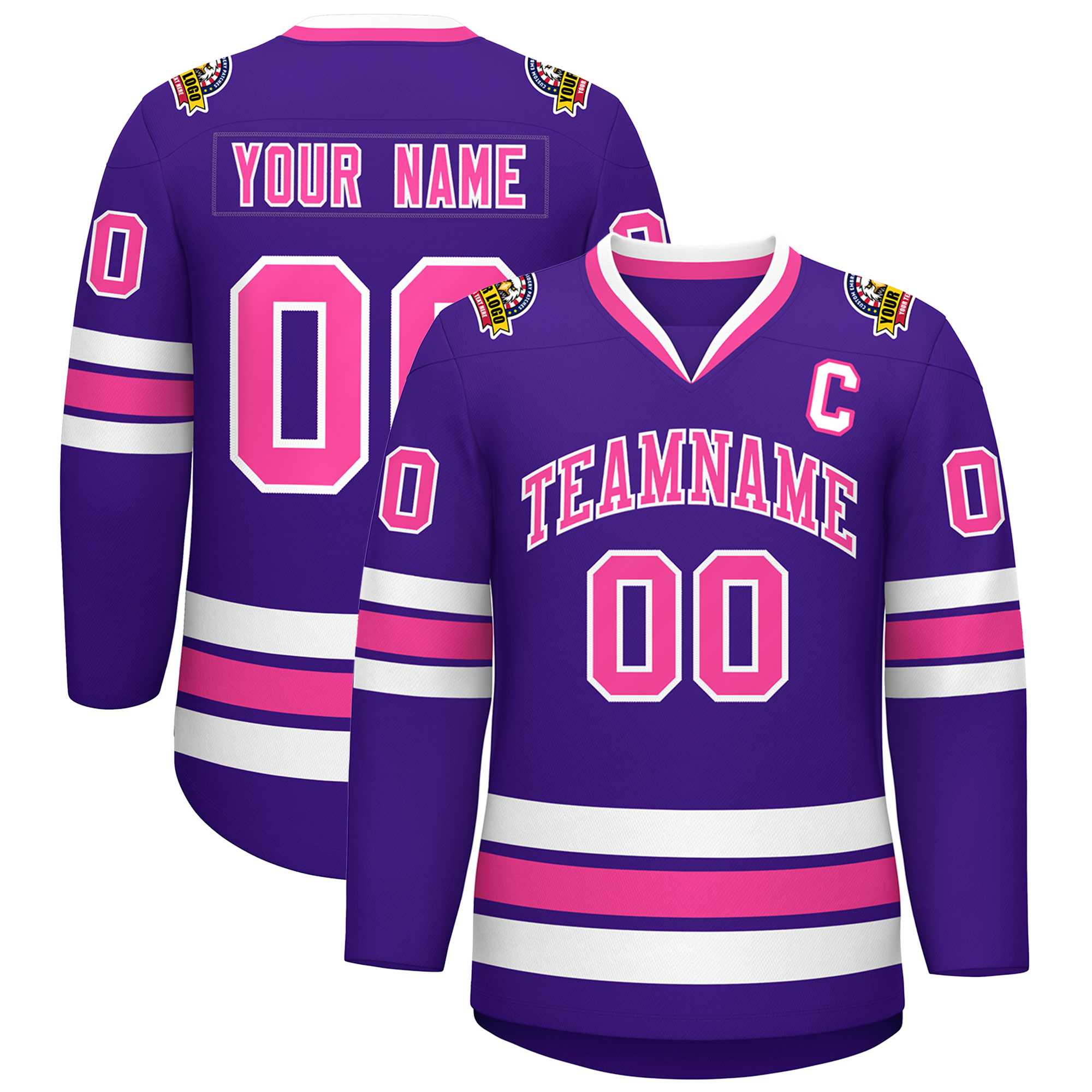 Custom Purple Pink-White Classic Style Hockey Jersey