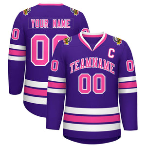 Maillot de hockey de style classique violet rose-blanc personnalisé