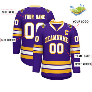 Maillot de hockey de style classique violet blanc-or personnalisé