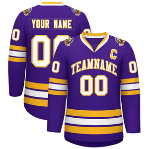 Maillot de hockey de style classique violet blanc-or personnalisé