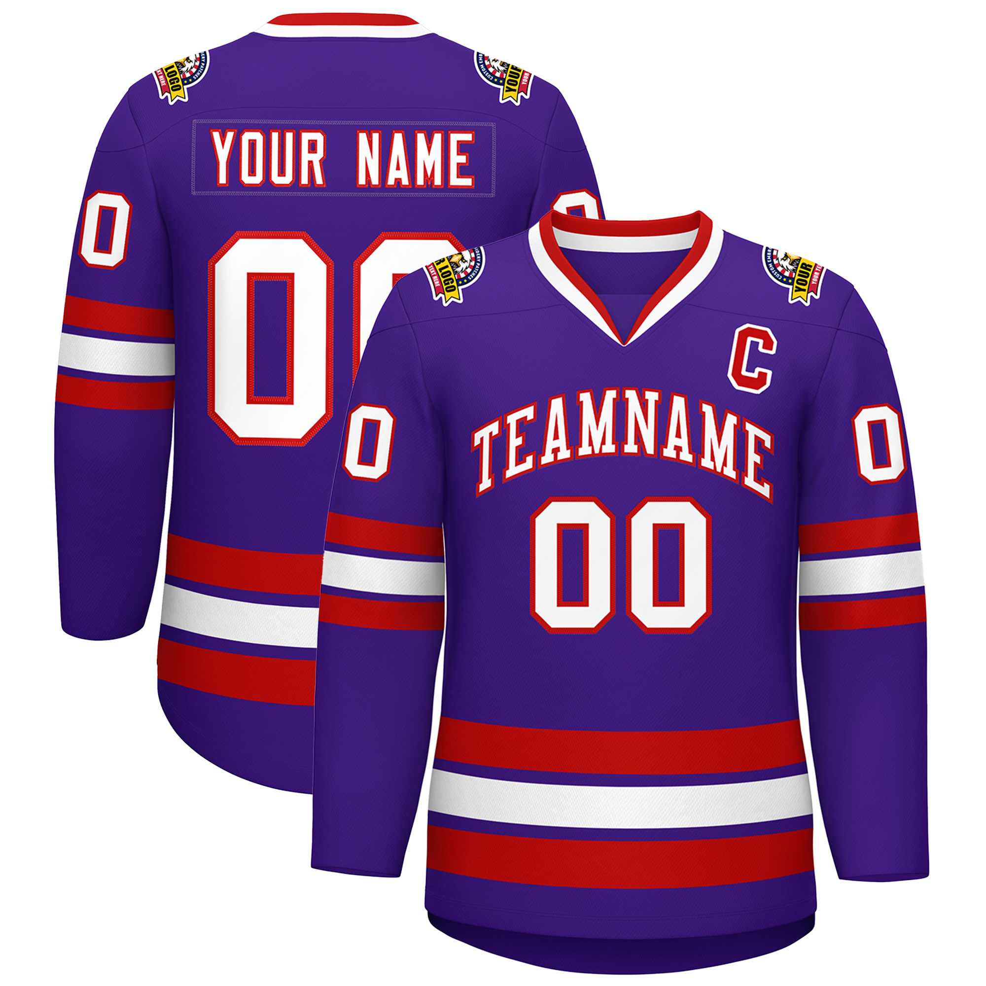 Maillot de hockey de style classique violet blanc-rouge personnalisé