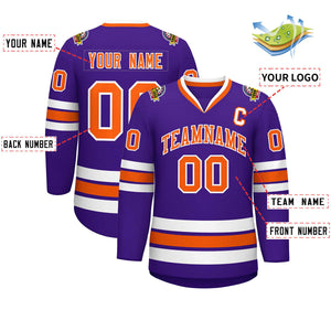 Maillot de hockey de style classique violet orange-blanc personnalisé