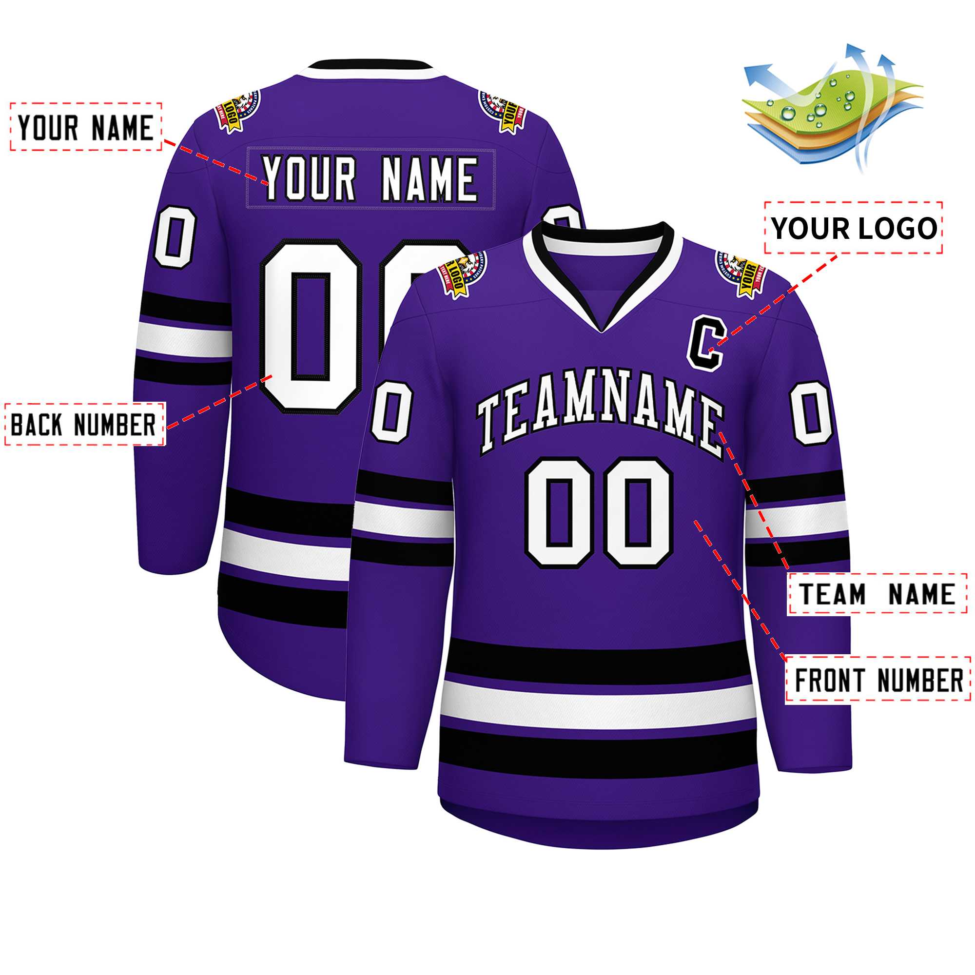 Maillot de hockey de style classique violet blanc-noir personnalisé