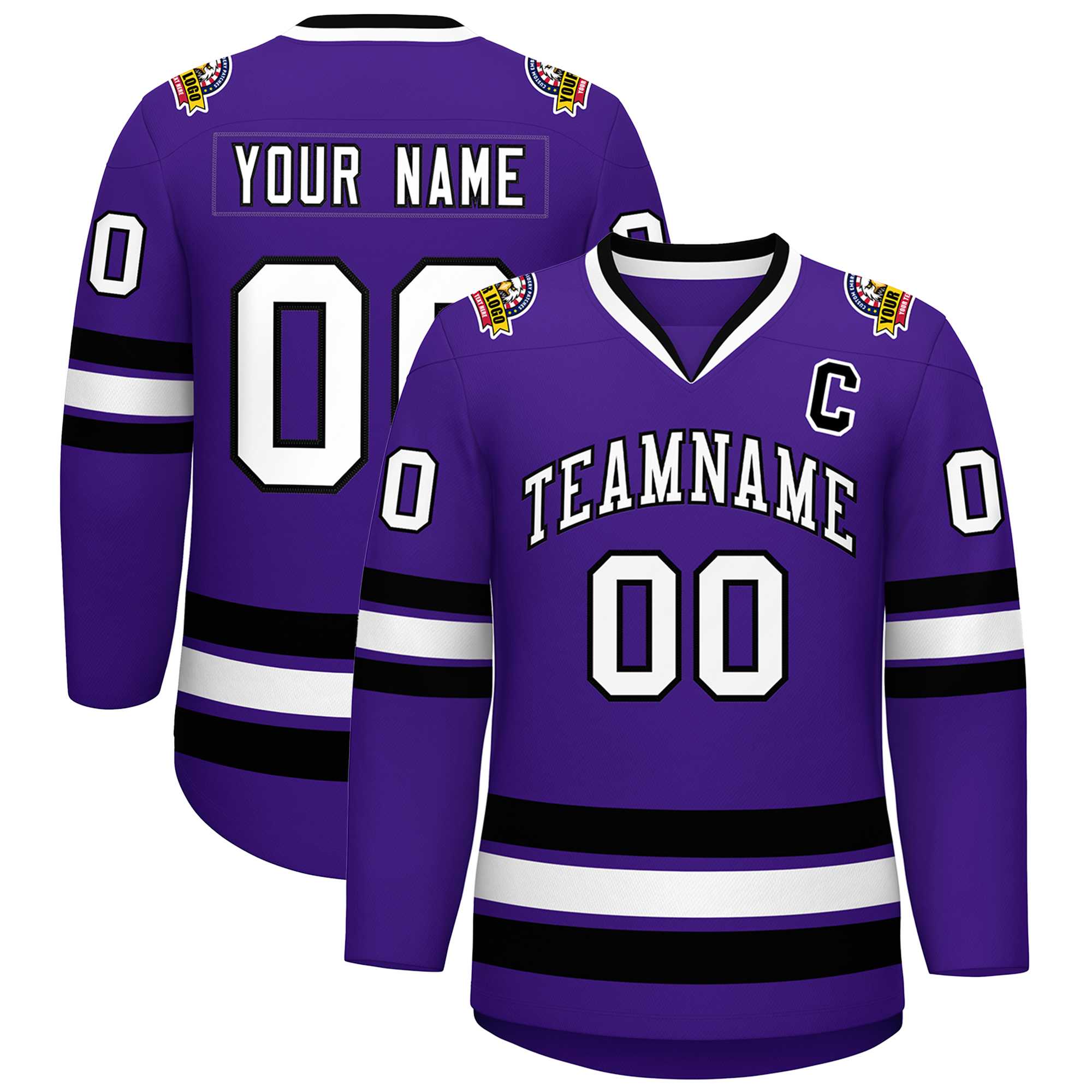 Custom Purple White-Black Classic Style Hockey Jersey