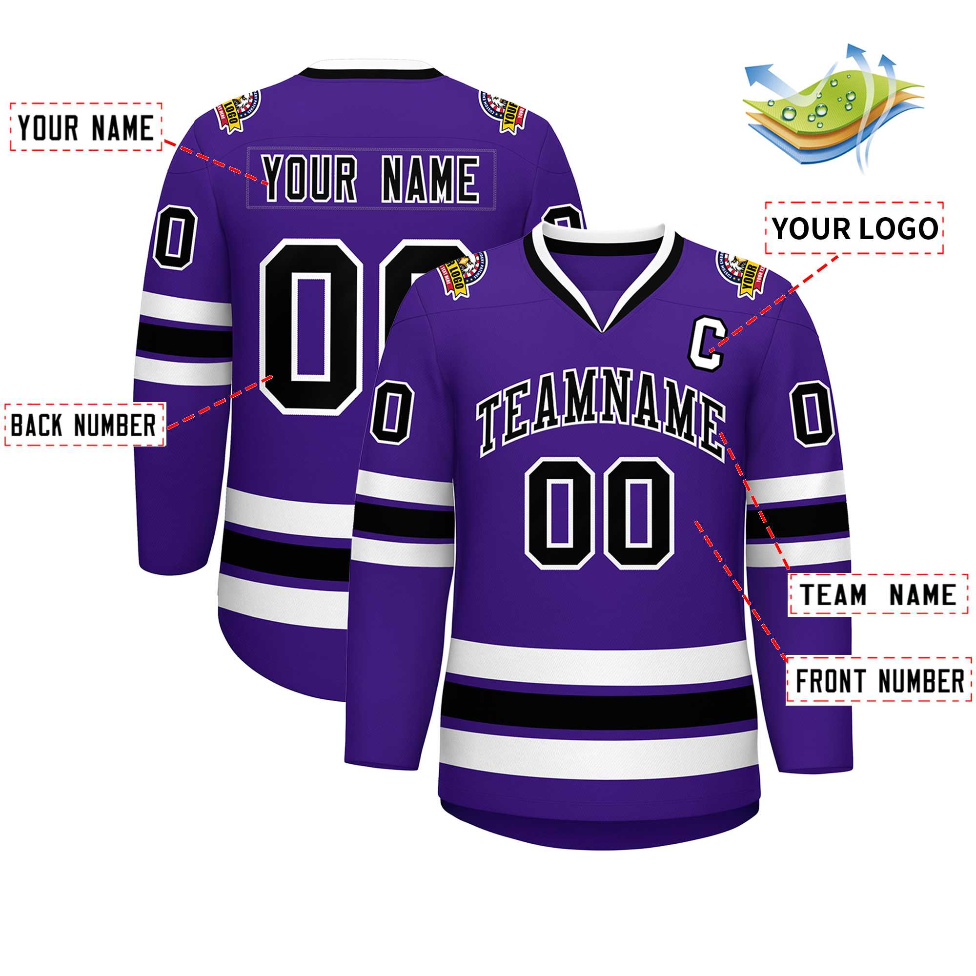 Custom Purple Black-White Classic Style Hockey Jersey