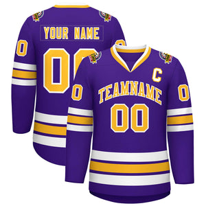 Maillot de hockey de style classique violet or-blanc personnalisé