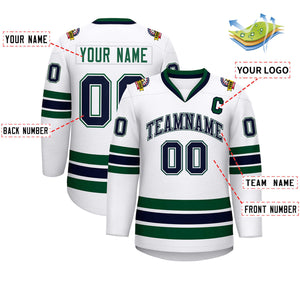 Maillot de hockey de style classique blanc-vert personnalisé blanc marine