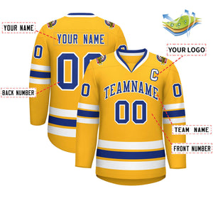 Custom Gold Royal-White Classic Style Hockey Jersey