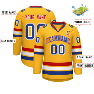 Custom Gold Royal White-Red Classic Style Hockey Jersey