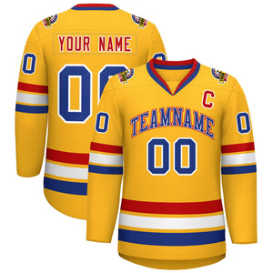 Custom Gold Royal White-Red Classic Style Hockey Jersey